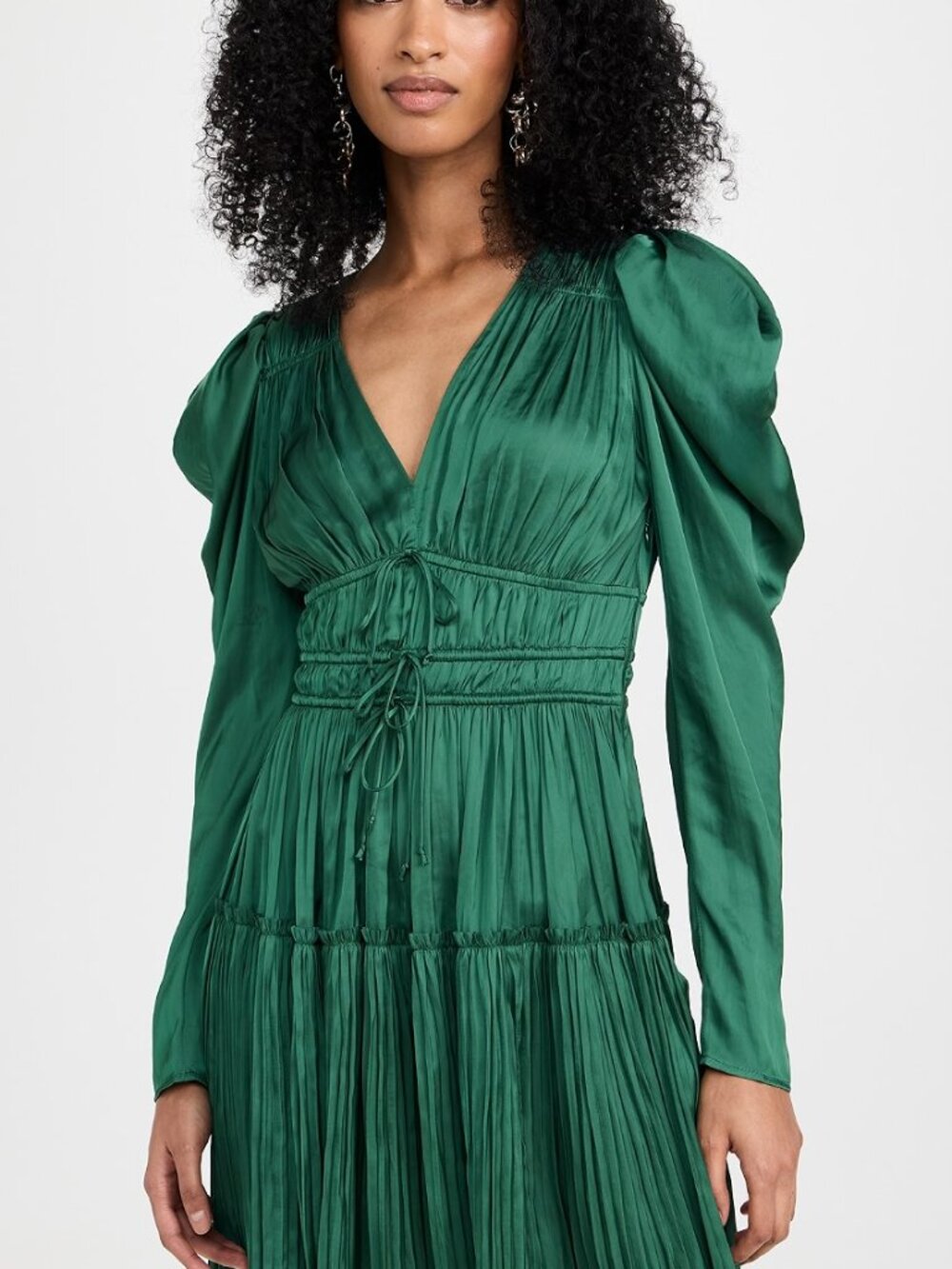 Ulla Johnson Lu Plisse Pleated Satin Dress Green Size 0